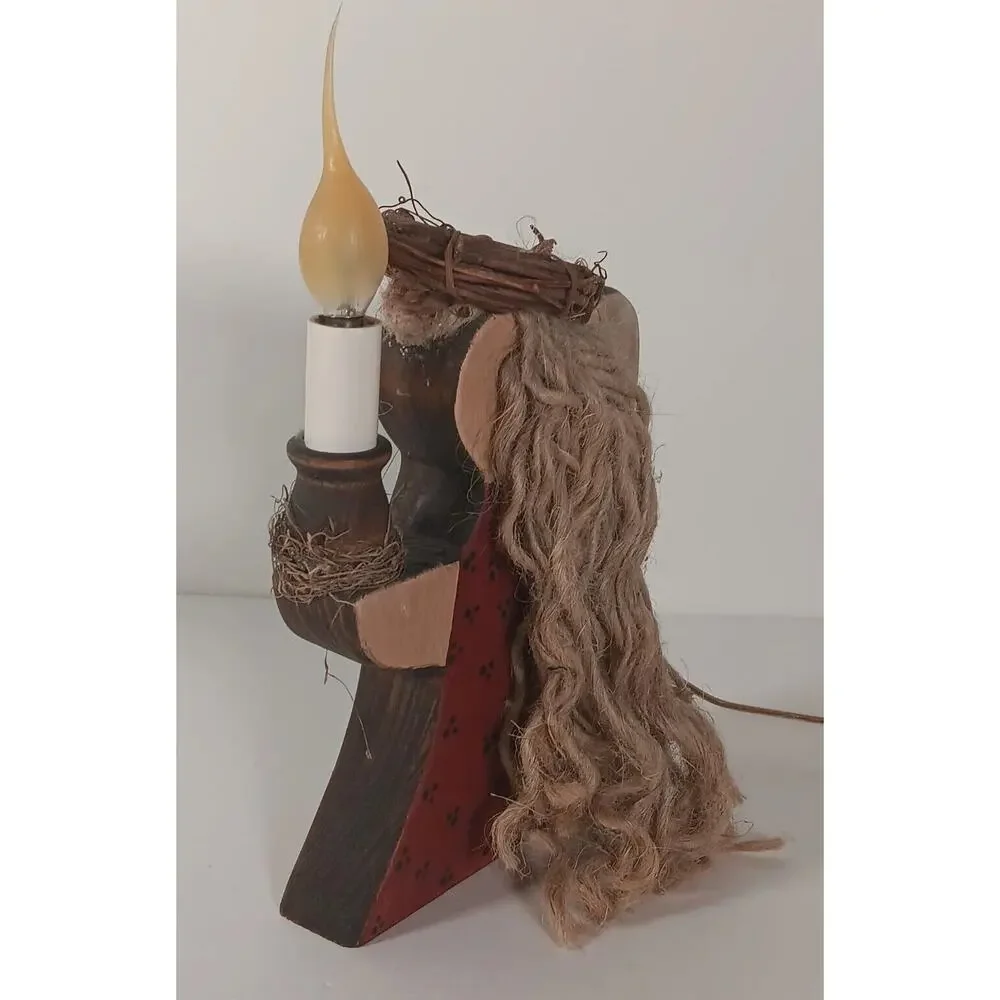 Angel Electric Candle Wooden Primitive Lamp Light Silicone Bulb Grapevine 9